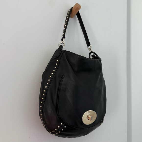 Vintage Coach black leather gold studded Circle Hobo shoulder bag - Picture 4 of 11